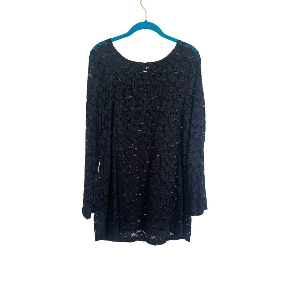 Susan Graver Floral‎ Sheer Top M Black Lace Mesh Chic Minimalist Retro Boho 80s